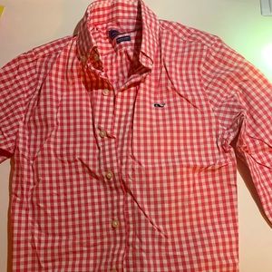 Boys Vineyard Vines Salmon and White Gingham Button Down Size 7